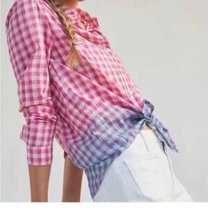 Pilcro for Anthro Deb Relaxed Button Up Pink/Blue Ombré Plaid Shirt in Size S